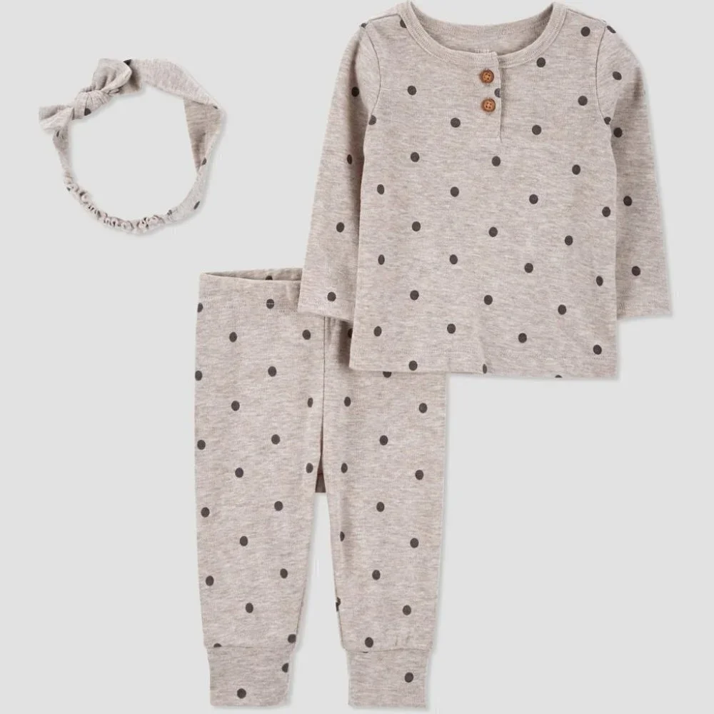 Carter's Just‎ One You Baby Girls 9M 3pc Top & Bottom Set with Headband Tan 553